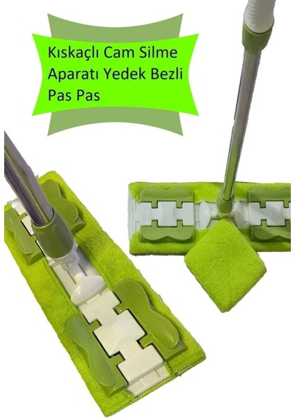 Kıskaçlı Cam Silme Mopu Mikrofiber Yedek Bezli Yer Duvar Fayans Silme Mopu