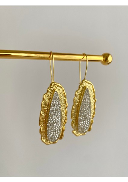 Özel Tasarım Markazit Beyaz Taşlı Küpe