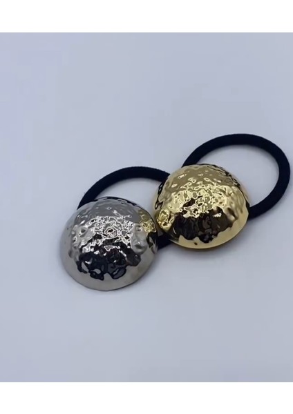 Metal Trend Yaz Yuvarlak Gold ve Gümüş 2 Li Kadın Lastik Toka