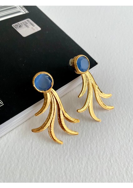 Özel Tasarım Altın Kaplama Mavi Kedi Gözü Doğal Taşlı Rüzgar Küpe fiyatları