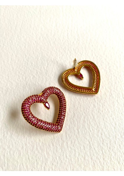Özel Tasarım Fuşya Taşlı Kalp Küpe fiyatları