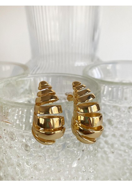 3cm Orijinal Boy Izgara Detaylı Damla Küpe - Gold