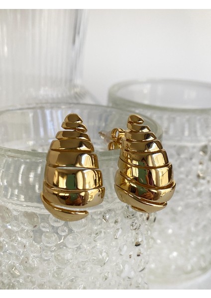 3cm Orijinal Boy Izgara Detaylı Damla Küpe - Gold modelleri