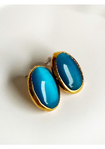 Özel Tasarım Mavi Kedi Gözü Taşlı Okyanus Küpe fiyatları