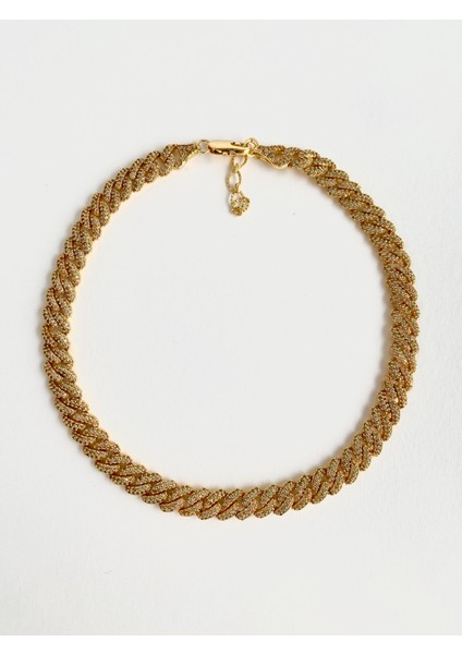 Özel Tasarım Zirkon Taşlı Choker Zincir Kolye - Gold
