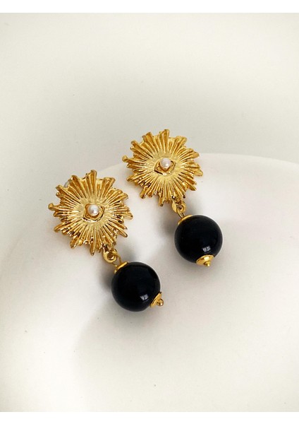 Özel Tasarım Siyah Inci Sallantılı Göz Küpe