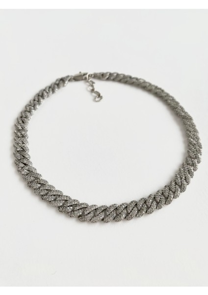 Özel Tasarım Zirkon Taşlı Choker Zincir Kolye - Silver
