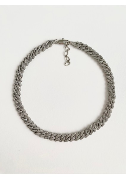 Özel Tasarım Zirkon Taşlı Choker Zincir Kolye - Silver fiyatları