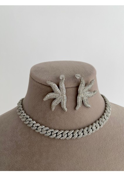 Özel Tasarım Zirkon Taşlı Choker Zincir Kolye - Silver indirimleri