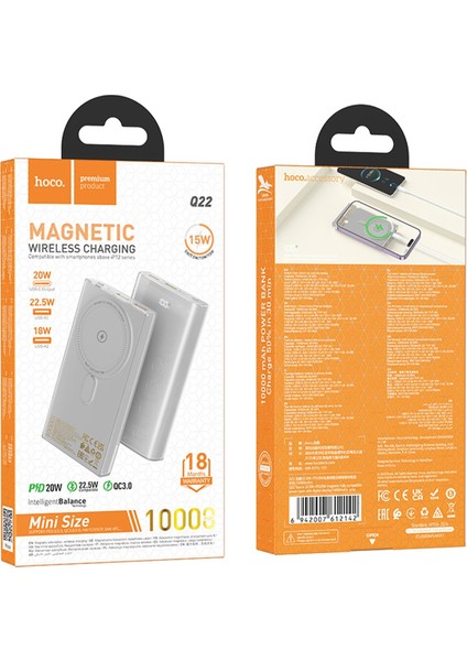 Q22 10,000 Mah Magsafe Dijital Ekranlı Powerbank Gri
