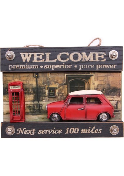 Dekoratif Metal Kapı Yazısı Araba ve Telefon Kulübesi Dekorlu