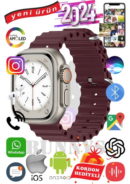 Samsung Galaxy Z Fold2 Uyumlu Akıllı Saat Ultra Max 2024 Kordon Hediyeli Amoled Ekran