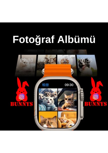 Rabbit Store Apple Iphone 14 Pro Max Uyumlu Akıllı Saat Watch 9 MAX+2024 45MM Kordon Hediyeli Amoled Ekran