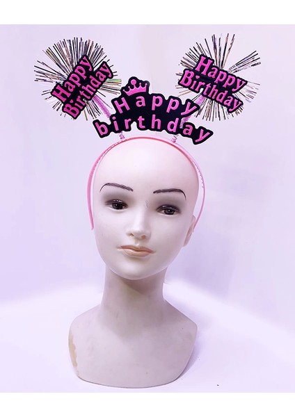 Happy Birthday Püsküllü Neon Pembe Renk Doğum Günü Tacı 22X19 cm