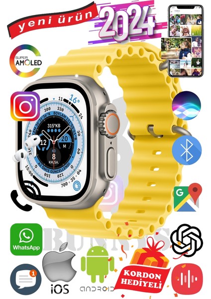 Reeder Uyumlu Akıllı Saat Ultra Max 2024 Kordon Hediyeli Amoled Ekran