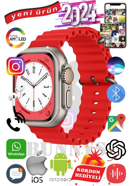 Omix X500 Uyumlu Akıllı Saat Ultra Max 2024 Kordon Hediyeli Amoled Ekran