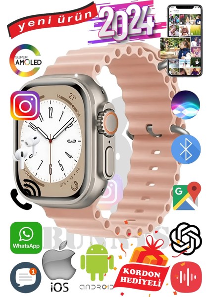 Reeder Uyumlu Akıllı Saat Ultra Max 2024 Kordon Hediyeli Amoled Ekran
