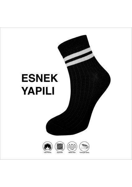 Yüksek Kalite Çizgili Likralı Yumuşak Dokulu Kadın Soket Çorap 3 Çift