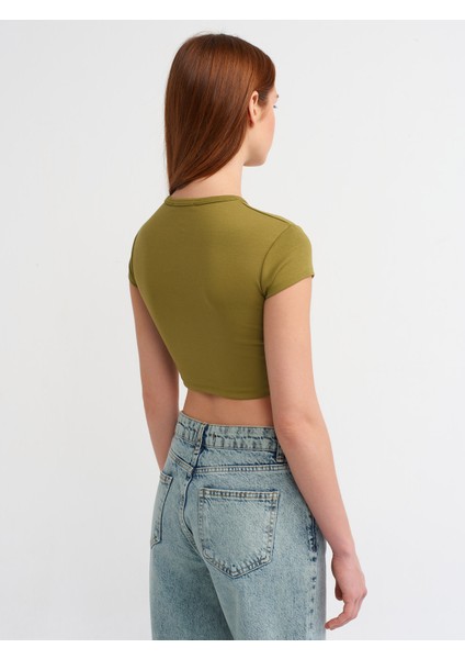 30936 Vücuda Oturan Crop Top-Haki