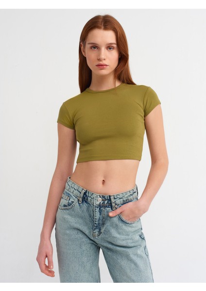 30936 Vücuda Oturan Crop Top-Haki
