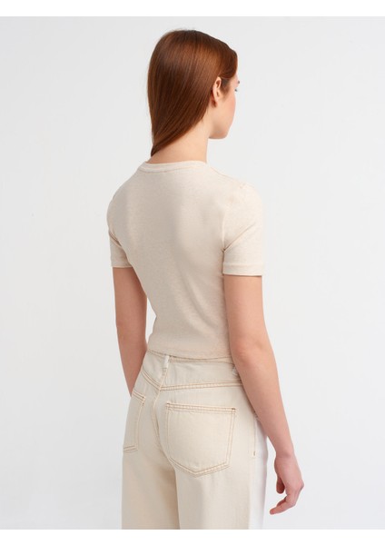 30995 Crop T-Shirt-Bej Melanj