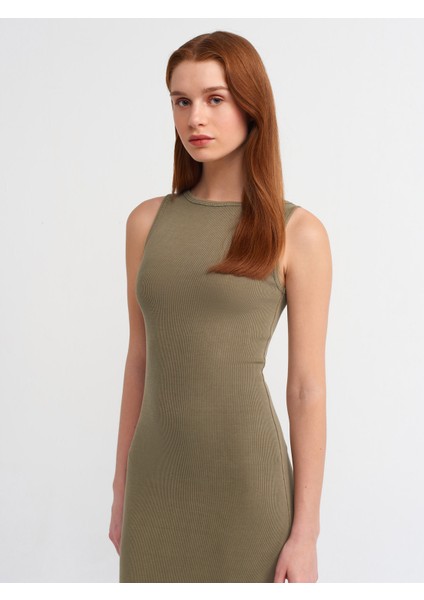 90891 Yıkama Efektli Kolsuz Uzun Elbise-Haki modelleri