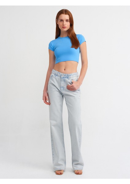30936 Vücuda Oturan Crop Top-Mavi