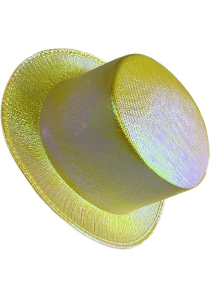 Colezium15 Sarı Renk Işıltılı Hologram Kumaş Kaplama Fötr Silindir Şapka Yetişkin Boy (Clz) fiyatları