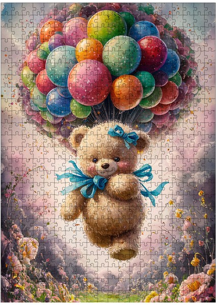 Ahşap Mdf Puzzle Yapboz Uçan Balonlar ve Yavru Ayı 500 Parça 50*70 cm