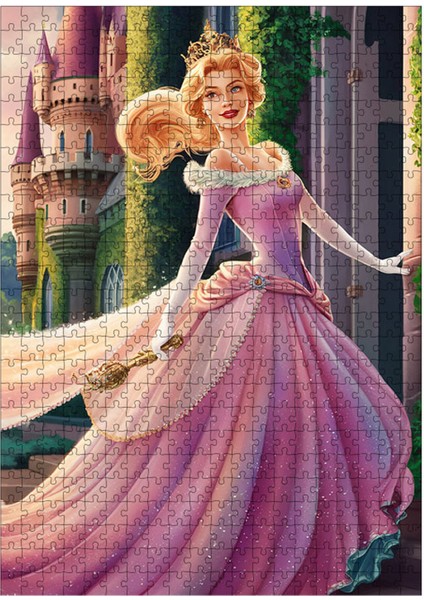 Ahşap Mdf Puzzle Yapboz Pembe Kıyafetli Prenses ve Asası 500 Parça 50*70 cm