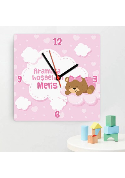 Sevimli Ayıcık Kız Bebek Duvar Saati