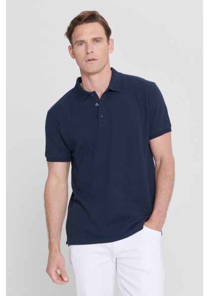 ALTINYILDIZ CLASSICS Erkek Lacivert %100 Pamuk Kıvrılmaz Polo Yaka Slim Fit Dar Kesim Tişört