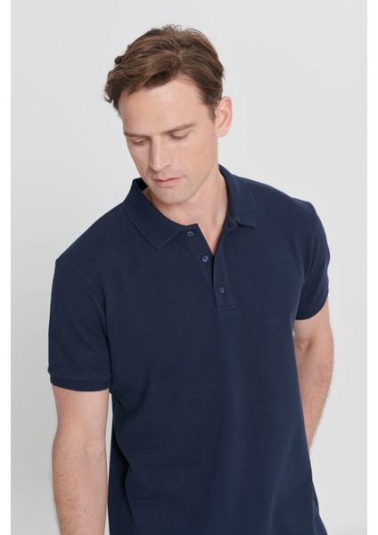 ALTINYILDIZ CLASSICS Erkek Lacivert %100 Pamuk Kıvrılmaz Polo Yaka Slim Fit Dar Kesim Tişört fırsatları