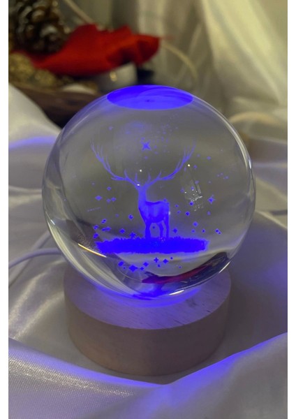 3D LED Işık Cam Küre Çok Işıklı Ahşap Geyik 7 cm fiyatları