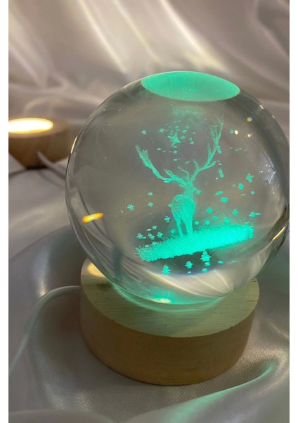 3D LED Işık Cam Küre Çok Işıklı Ahşap Geyik 7 cm modelleri