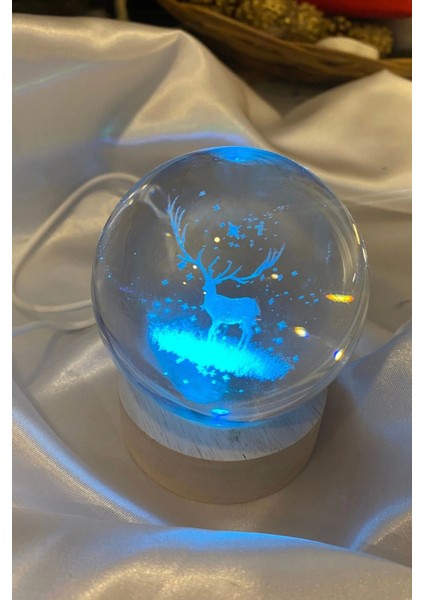 3D LED Işık Cam Küre Çok Işıklı Ahşap Geyik 7 cm fırsatları