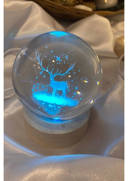 3D LED Işık Cam Küre Çok Işıklı Ahşap Geyik 7 cm indirimleri