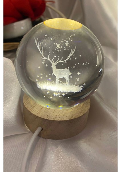 3D LED Işık Cam Küre Tek Renk Günışığı Ahşap Geyik 7 cm fiyatları