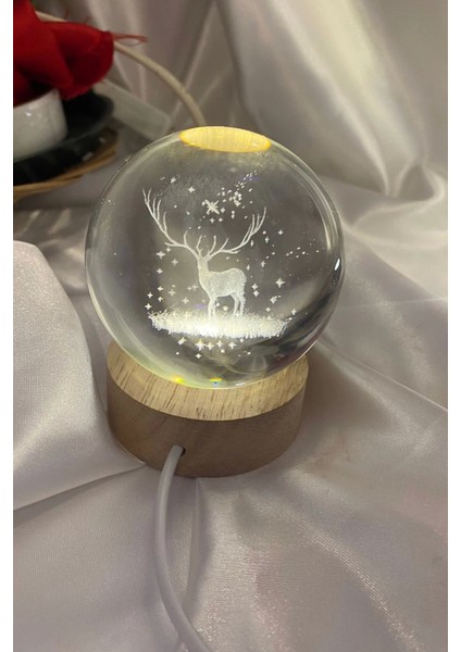 3D LED Işık Cam Küre Tek Renk Günışığı Ahşap Geyik 7 cm modelleri