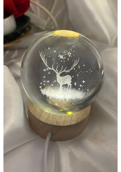 3D LED Işık Cam Küre Tek Renk Günışığı Ahşap Geyik 7 cm fırsatları