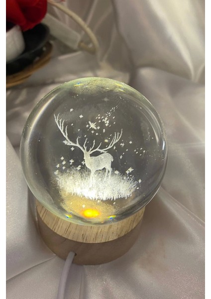 3D LED Işık Cam Küre Tek Renk Günışığı Ahşap Geyik 7 cm indirimleri