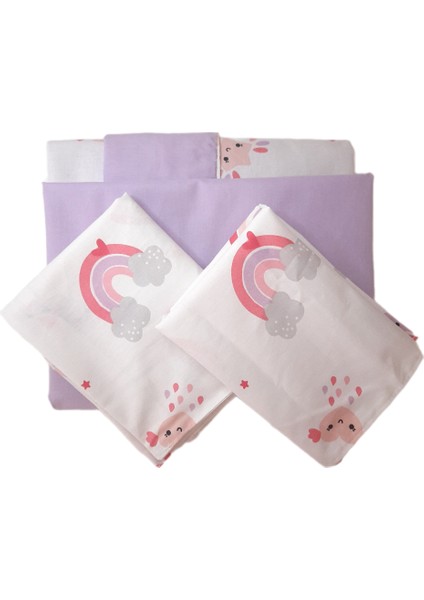 Bebek Nevresim Takımı Gökkuşağı Desen 3 Parça ( Yorgan Kılıfı, Yastık Kılıfı, Çarşaf)-Heybe Home