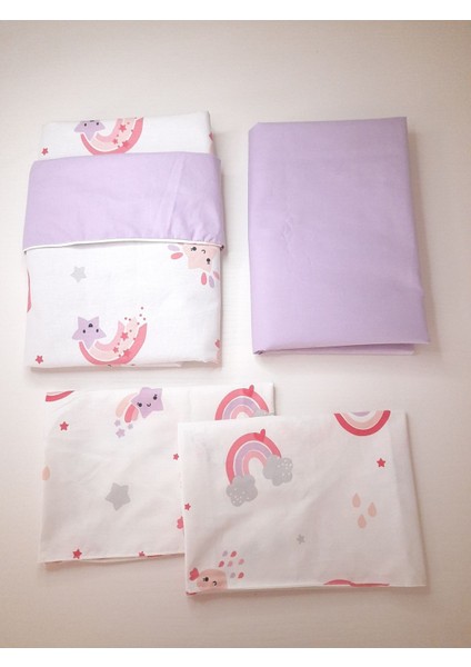 Bebek Nevresim Takımı Gökkuşağı Desen 3 Parça ( Yorgan Kılıfı, Yastık Kılıfı, Çarşaf)-Heybe Home fiyatları