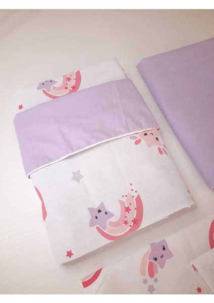Bebek Nevresim Takımı Gökkuşağı Desen 3 Parça ( Yorgan Kılıfı, Yastık Kılıfı, Çarşaf)-Heybe Home modelleri