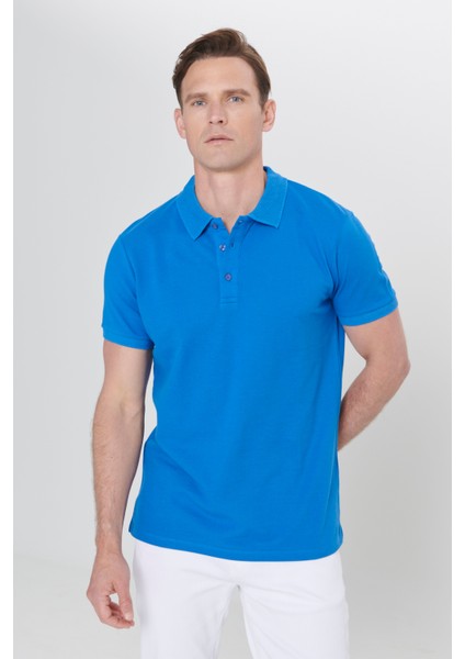 ALTINYILDIZ CLASSICS Erkek Royal Mavi %100 Pamuk Kıvrılmaz Polo Yaka Slim Fit Dar Kesim Tişört