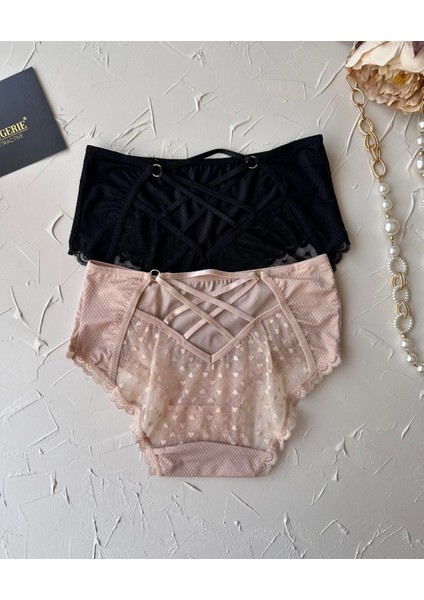Pointy Love Kalpli Transparan Kumaş Arkası Dekolte Şeritli Yüksek Bel Slip