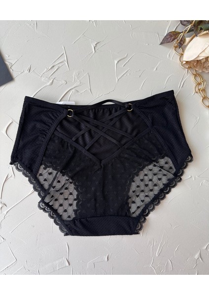 Pointy Love Kalpli Transparan Kumaş Arkası Dekolte Şeritli Yüksek Bel Slip