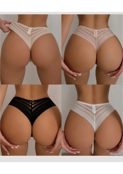 Kadın Arkası Transparan Detaylı Dikişsiz Iz Yapmaz Brazilian Külot -2805
