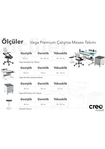 Creo Mobili Vega Premium (Çalışma Masası+ Sandalye+ Keson +Tabure) - Beyaz/ Fuşya