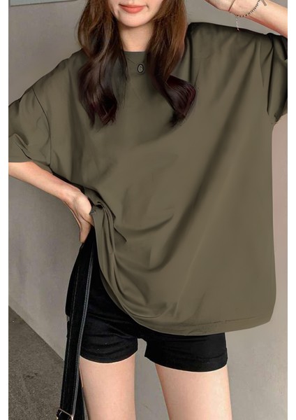 Kadın Oversize Penye Kısa Kollu T-Shirt fiyatları